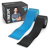 TRUETAPE Kinesiotapes - 2 Kinesiologie Tape Rollen (5m x 5cm) | wasserfestes & elastisches Kinesiotape | hautfreundliche Sport Tapes I Blau & Schwarz