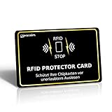 praxxim RFID Blocker Karte in schwarz/Gold – Störsender bietet RFID Schutz gegen das Auslesen von Kreditkarten – Eine RFID Karte sichert die ganze Geldbörse – Ideale Alternative zur NFC Schutzhülle