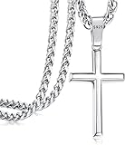 Adramata Kreuz Kette Herren Damen - 925 Silber Kreuz Anhänger Halskette - Edelstahl Panzerkette Silber