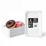 DOMMOS Einweg-Pappteller, 50 Stück, 13x20 cm Weiß, für Grillabende, Wanderungen, Taufen, Partys, Geburtstage, Pappteller Rechteckiger