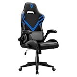 LXRADEO Gaming-Stuhl Ergonomischer Relaxsessel im Rennstil mit Massage-Lendenwirbelstütze, Bürosessel für Computer PU-Leder E-Sport-Gamer-Stühle mit aufklappbarer Armlehne, Schwarz und Weiß,Blue