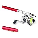 Lixada Angelruten-Spule, Kombi, Mini-Stift, Angelruten-Set, Teleskop-Angelrute, Spinnrolle, Kombi-Kit (Rot, 1 m)