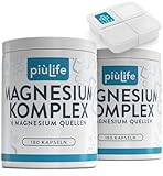 Magnesium Komplex Hochdosiert 400 mg – 360 Kapseln – 6-fach Magnesium aus organischen Verbindungen: Bisglycinat, Citrat, Pidolatat, Gluconat, Carbonat, Oxid – Vegan, Ohne Gluten & Laktose – PiùLife