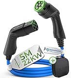 Typ 2 Ladekabel 22kW Elektroauto Typ 2 22kW |TÜV Geprüft (5m 32A 3,4kg) Schnelladekabel |mit Tasche & Klettband |3 Phasig | ladekabel typ 2 22kW Elektro Auto Lade Kabel typ2 22 kw Type 2 typ2 zu typ2