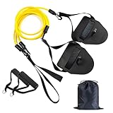 LUFEIS Zugseil Schwimmen, 2 in 1 Zugseil Schwimmen, Schwimmtraining mit Handpaddles, Zugseil Schwimmtrainer mit mit Paddles und Griffen, Schwimmtraining, Version Light