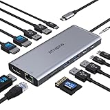USB C Docking Station Dual Monitor,Triple Display USB C Dock, 14 in 1 Laptop Dockingstation mit 2 * 4K HDMI,DP/Displayport,Ethernet,4*USB,100W PD,USB-C Data,SD/TF,Audio/Mic für Dell HP Lenovo etc
