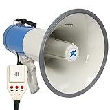 Vonyx MEG060, Megafon mit Sirene und Mikrofon, Aufnahmefunktion, 60 Watt, bis 1 KM, MP3, USB, SD, AUX, Megaphon mit Umhänge-Gurt, blau-weiß