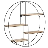 IDMarket - Rundes Wandregal Lily mit 4 Ebenen, Holz und Metall, Industriedesign