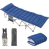 Yaheetech Feldbett mit Matratze Campingbett klappbar Gästebett mit Tragetasche & Seitentasche 191 x 67 cm Gartenliege bis 150 kg Belastbar, Blau Matratze+Grau Bett