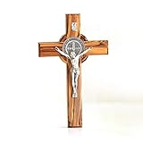 KASSIS Olivenholz St. Benedikt Kreuz zum Aufhängen Benediktuskreuz Wandkreuz Kruzifix zur Firmung Geburt Kommunion Taufe 20 x 12,5 cm