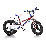 Dino Bikes Kinderfahrrad Jungen 14 Zoll mit Bremsen am Lenker Stützräder Rot Blau Weiss