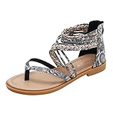 Sommer Sandalen Damen, Sommer Flache Zehentrenner Sandaletten Bohemian Blumen Flip Flops Hausschuhe Pantoffeln Sommerschuhe Frauen Schaftsandalen Elegant Römersandalen Sommer Hausschuhe Strandschuhe