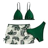 TDEOK Kinder Kind Mädchen 3-teilige Badeanzüge Badeanzug Soild Bikinioberteile Unterhose Print Rock Set 86 (Green, 6-9 Years)