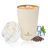 Philorn Thermobecher Kaffee to go Becher - 13oz/380ml Kaffeebecher to go mit Deckel - Weiß Auslaufsicher Coffee to go Becher Thermo aus Edelstahl, Wiederverwendbar Kaffee Thermobecher