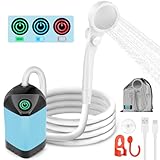 Campingdusche Mit Pumpe, Camping Dusche Mit Wiederaufladbarem 7800mah Akku Und Batterieanzeige, Camping Dusche Outdoor Set Mit Duschkopf Und Schlauch FüR Camping, Garten, Autowaschen, Strand, Haustier