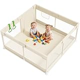 Fodoss Beige Laufstall Baby Klein – 120x120 Laufstall für und Kleinkinder, Laufgitter Baby mit atmungsaktivem Mesh, Laufgitter & -ställe für Wohnungen