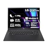 2024 LG gram Pro 16 Zoll Notebook - 1199g Intel Core Ultra7 Laptop (32GB RAM, 2TB Dual SSD, 24,5h Akkulaufzeit, IPS Panel Anti-Glare Display, Win 11 Home) - Schwarz