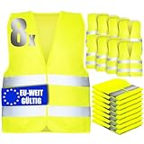YSWOVUO Warnwesten Auto 8 stück, Europaweit Gültig Nach EN ISO 20471, Warnweste Erwachsene Warnschutzweste, Sicherheitsweste Auto Gelb, Pannenweste Damen Herren