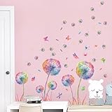 KAIRNE Wandtattoo Pusteblume,Blumen Wandtattoo für Kinderzimmer Mädchen,Bunt Wandsticker Löwenzahn für Schlafzimmer,Pflanzen Blumen Wandaufkleber für Wohnzimmer Babyzimmer Küche Fenster Tür Wanddeko