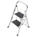 Hailo K70 StandardLine Alu-Klapptritt-Leiter - 2 große Stahl-Stufen mit Anti-Rutsch-Matten belastbar bis 150 kg - Trittleiter mit Klappsicherung - besonders leicht und einfach zu verstauen - Silber