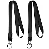 Vicloon Umhängeband Schlüsselband, 2 Stück Schlüsselband Lanyard, Neck Lanyard strip mit und echtem Leder, mit Metall Ring, für Schlüssel, ID Badge Card Holder, Brieftaschen und Ausweishalter(Schwarz)