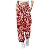 Weihnachts Damen Jogginghose,Extra Lange Straight Sports Joggers Rentiere Weihnachtsbaum Druck Ugly Hässlich Jogginghose Lässige Pants Baggy Lange Freizeithose Christmas Geschenk für Frauen