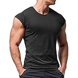 Herren Sportlich T-Shirts Tees Kurz Ärmel Bodybuilding Trainieren Ausbildung Fitness Tops Crew Hals Baumwolle Schwarz L