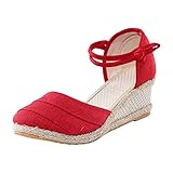 Haiorziyou Damen Vintage Druck Plateau Sandalen Bequeme Sommer Leicht Sandalen Mit Absatz Elegant Boho Offene Riemchensandalen Espadrilles Outdoorsandalen Keilabsatz Atmungsaktiv Strandsandalen