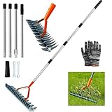 Vertikutierer Rechen mit Stiel 170cm, Metall Schneidrechen Garten, Abnehmbar, Verstellbarer Vertikutierrechen, Handvertikutierer, Vertikutierer Rechen, Vertikutierharke für Garten, Hof, Rasen