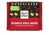 Ritter Sport Dunkle Voll-Nuss 100 g, ganze Haselnüsse in einer dunklen Tafelschokolade, Halbbitterschokolade mit dem besonderen Crunch