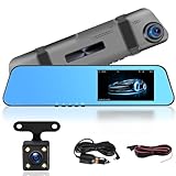 CAMECHO Spiegel Dashcam mit Rückfahrkamera 4.5'' Bildschirm Full HD 1080P, Dual Dash Cam Spiegel Auto Vorne und Hinten,Super Nachtsicht mit DVR Loop-Aufnahme