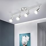 Bojim Deckenstrahler 4 flammig LED Neutralweiß 4000K Spotrohr Metall Inkl. 4 x 6W GU10 Luchtmittel Spotbalken silber 550LM Decken Strahlerleiste IP20 Matt nickel Längliche Strahler Küchen Leuchtenspot