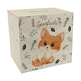 Babyfuchs Spardose aus Holz mit Spruch Sparfuchs EIN niedliches Sparschwein für den Schreibtisch Fuchs Kinder niedliche Natur Sparbüchse Waldtiere Aquarell Kinderzimmer Winter Wald