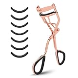 KLIHN - Exklusive Wimpernzange, Eyelash Curler inkl. 8 extra Ersatz-Gummi-Pads - Das Make-Up Tool für perfekt geschwungene Wimpern aus hochwertigem Carbonstahl (Roségold Glänzend)
