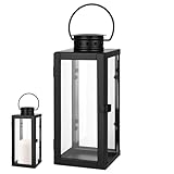 elthmpr Laternen für Draußen - Gartenlaterne Schwarz Metall Outdoor, Windlichter 24CM, Grablaterne Wetterfest, Kerzenlaterne Deko Vintage, Kerzenständer für Wohnzimmer Balkon Garten Beleuchtung