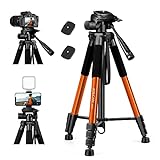 JOILCAN Stativ Kamera 165cm(65in), Aluminium Leichtes Dreibein Stative mit Tragetasche für Canon Nikon Sony DSLR Kamera, Handy Stativ mit Handyhalterung für Smartphone, Tragfähigkeit 5,5KG, Orange