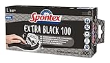 Spontex Extra Black Einmalhandschuhe aus Vinyl, ungepudert und latexfrei, vielseitig einsetzbar, in praktischer Spenderbox, Größe L, 100er Pack, schwarz