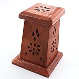 Räucherkegel-Turm aus Rosen-Holz, Räucherkegelhalter/Räucherbox, für Räucherkegel geeignet, verwendbar als Räuchergefäß oder Räucherkasten, ca. 7,5 x 6,5 x 10 cm
