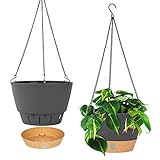 QCQHDU 2-Pack Hängende Pflanzgefäße Set,25.4 cm Indoor Outdoor Hängende Pflanzgefäße Korb,Hängende Blumentopf mit Drainage Loch mit 3 Haken für Garten Zuhause (Grau)