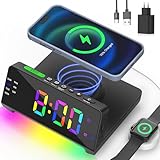 AUYLE Wecker Digital mit Wireless Charger,Wecker Laut für Tiefschläfer,Digital uhr mit Dual Alarms,Snooze und RGB Nachtlicht,Einstellbare LED Display-Helligkeit,Nachtlicht-Helligkeit & Alarmlautstärke