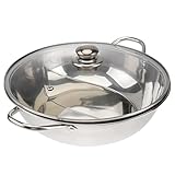 VICASKY Multifunktionaler Hot Pot Edelstahl 32cm Mit Trennwand Und Gehärtetem Glasdeckel Für Induktionsherde Großer Griff Lebensmittelecht