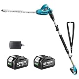 SEESII Teleskop Heckenschere Akku 2,6 m, Heckenschere Elektrisch mit 40 cm Doppelklinge, 2 * 4,0Ah Batterien, 135° drehbarer Schneidkopf, Ideal für Hohe Hecken und Dichte Sträucher im Garten