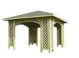 Stan-Wood GARTENLAUBE HOLZPAVILLON 3m x 3m (Außenmaß 3,5m) PAVILLON MIT HOLZDACH, RANKGITTER, SCHINDELN
