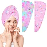 Unicorn Castle Mikrofaser-Handtuch für Kinder, 2 Stück, Haarturban Handtuch, saugfähiges Haartrockner-Handtuch mit Knopf für Damen, langes lockiges Haar