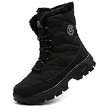 ASOCO DREAM Schneestiefel Herren Wasserdicht Warm Gefüttert Winterstiefel Outdoor Leicht Rutschfest Winterschuhe,Ganz Schwarz,46 EU