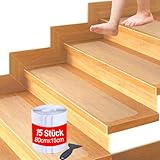 BestLink 15 x 80 cm Treppenstufen Matten Antirutsch Treppe, 15 Stück Transparent Stufenmatten Selbstklebend, Wasserdicht Anti Rutsch Treppen Streifen rutschfeste Klebeband für Holzstufen, Boden