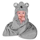 Aolso Kapuzenhandtuch Baby, 80 x 80 cm, Baby Badetuch Set, Babyhandtuch mit Kapuze, weich und saugfähig, Bademantel aus Korallenvliesfür, Kapuzenbadetuch für Neugeborene und Säuglinge, grau