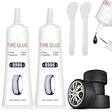 2 Stück Reifenkleber, Reifen Gummi Kleber, Reifenreparatur Kleber, Felgen Reparaturset, Mit Spatel, Reifendichtmittel, Repariert Schnell Reifenrisse, für Kfz/Auto/Motorrad/Fahrrad, Löchern,120ml