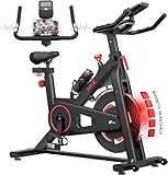 Dripex Heimtrainer Fahrrad magnetisch, Indoor Cycling Bike mit LCD-Monitor, Herzfrequenzsensor, iPad-Halterung, Belastbarkeit 150 kg Fitnessbike Zuhause (Schwarz, Rot)