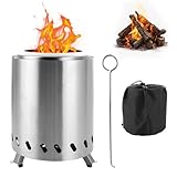 GBACHOOSE Mini Feuerschale Outdoor, 14x14x20cm Edelstahl Feuertonne, Rauchfreie Feuerschalen, Tischkamin Outdoor, Feuerkorb Klein für BBQ, Pellets, Holz